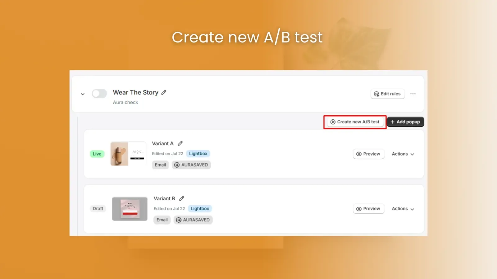 Click on create new A/B test button